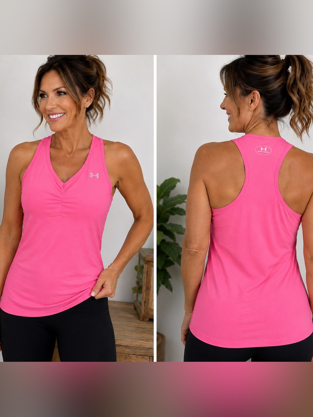 Under Armour HeatGear Women’s Neon Pink Racerback Athletic Tank Top Large